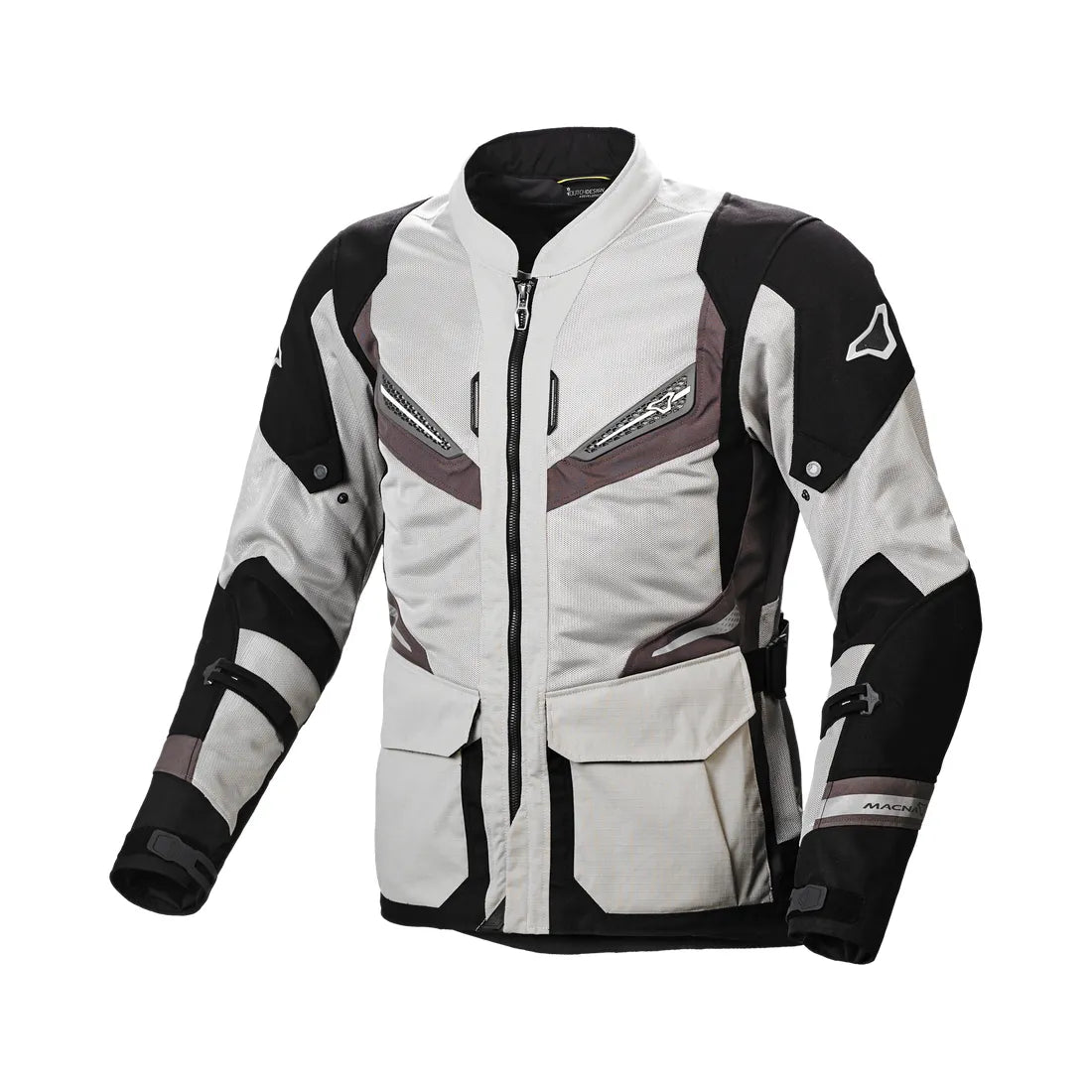 Macna Aerocon hombre Chaqueta moto Turismo Negro Gris Claro Topo