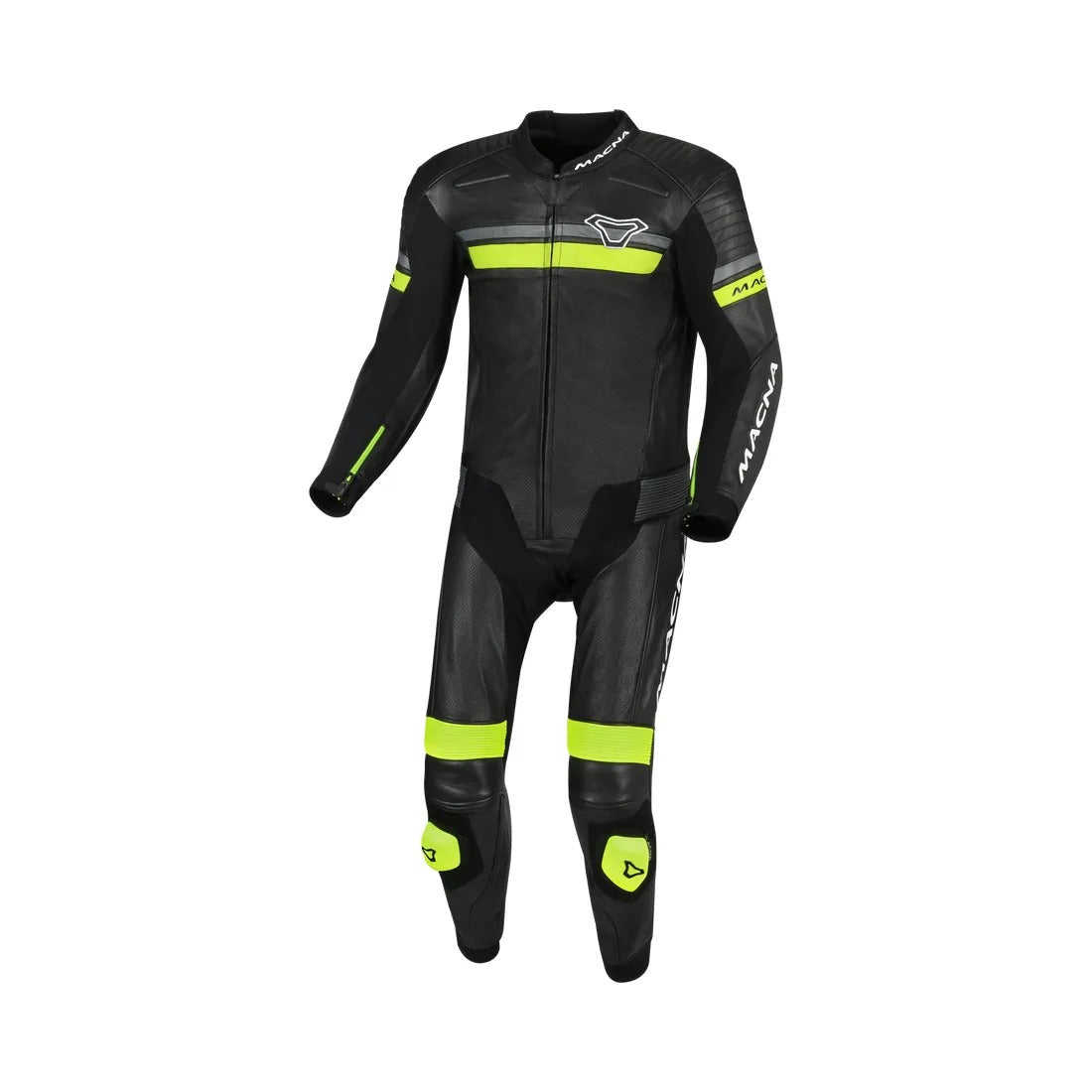 MACNA DIABRO 1 PIEZA MOTO PERFORADO TRAJE DE CUERO NEGRO AMARILLO FLUO - Mono