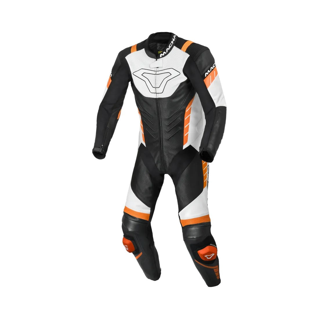 MACNA VARSHALL 1 PIEZA MOTO PERFORADO TRAJE DE CUERO NEGRO NARANJA BLANCO - Mono