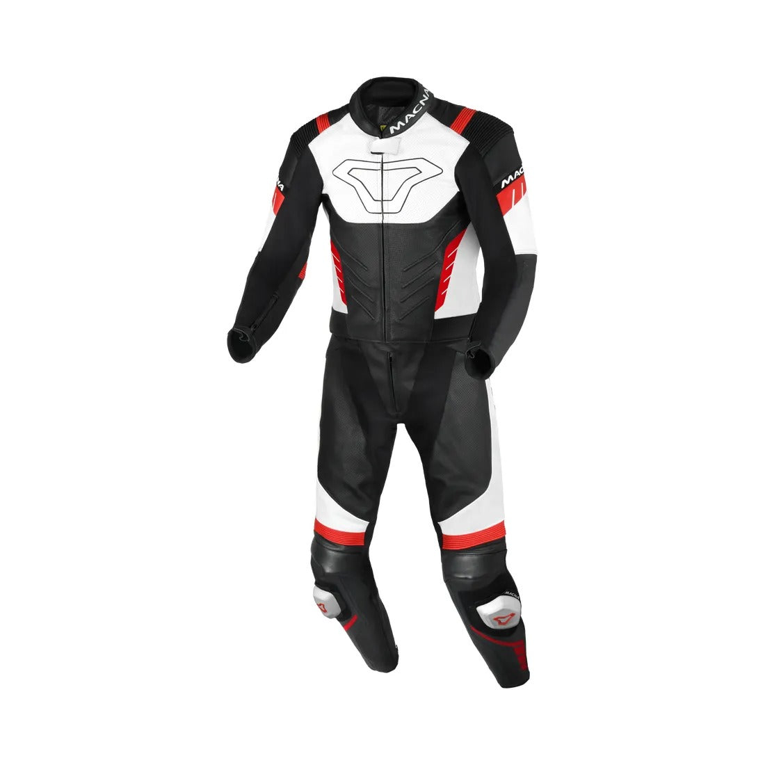 MACNA VARSHALL 2 PIEZA MOTO PERFORADO TRAJE DE CUERO NEGRO BLANCO ROJO - Mono