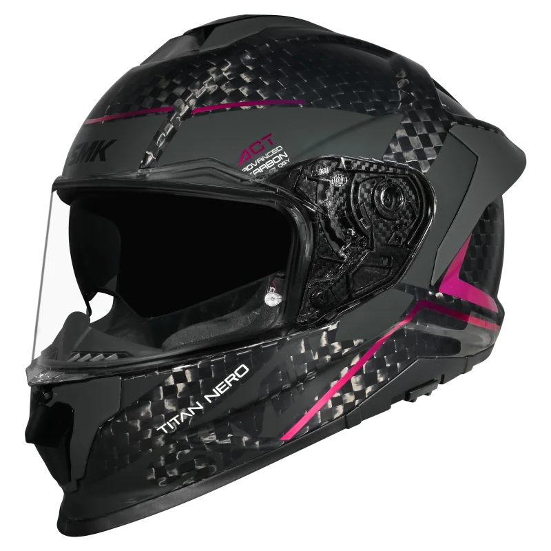 SMK Titan Carbon Casco De Moto Gloss Negro Gris Rosa