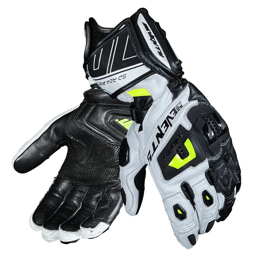Luvas de motociclismo SEVENTY SD-R24 TRACK para homem, pretas e brancas.