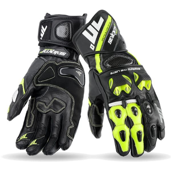 SEVENTY DEGREES SD-R12 VERANO GUANTE DE MOTO RACING HOMBRE NEGRO AMARILLO FLUOR