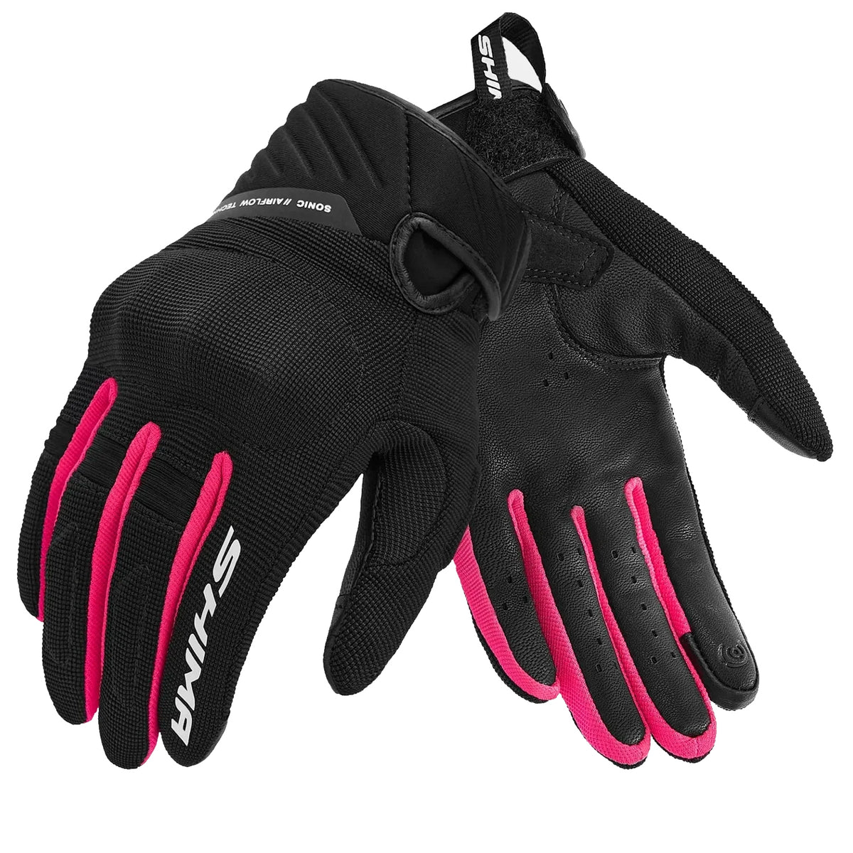 Luvas de motociclismo Shima Sonic Lady em pele preta e rosa