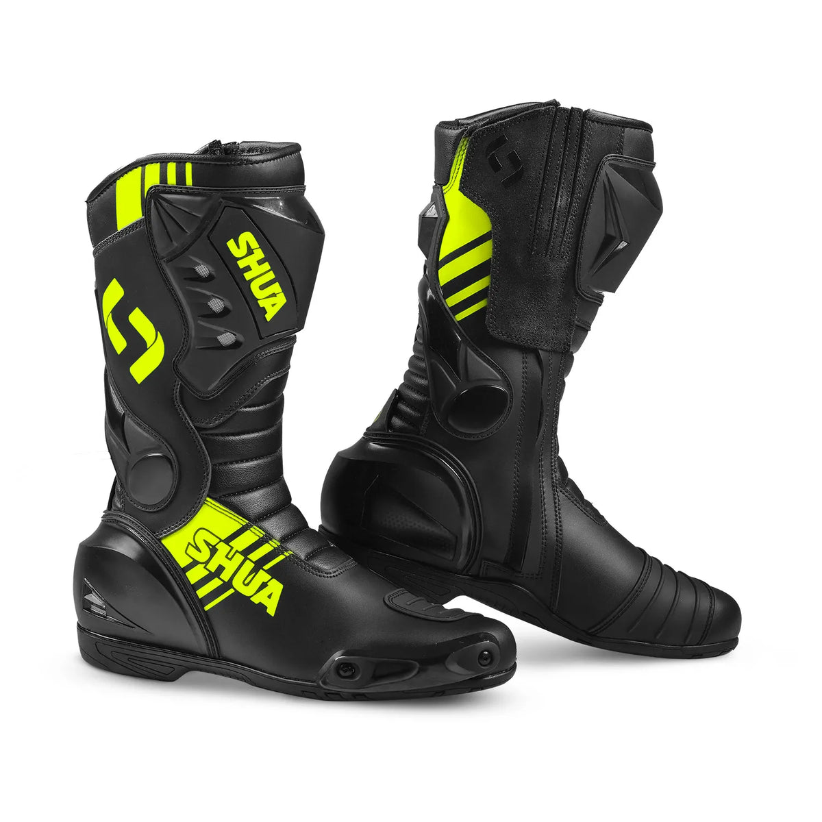 STIVALI DA MOTO SHUA SUPER TECH IN PELLE NERI GIALLI FARINA