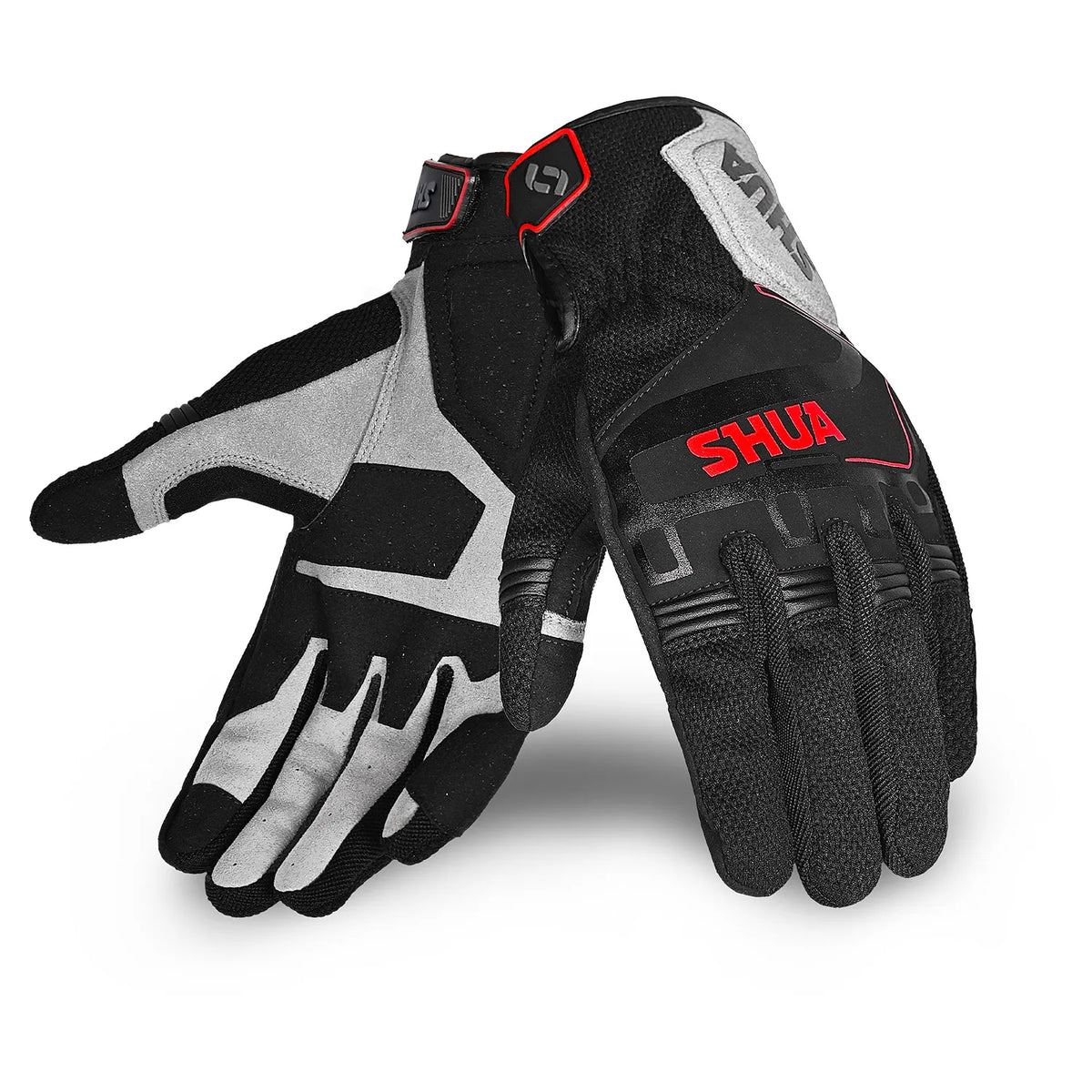 SHUA SEA BREEZE GUANTES DE MOTO DE VERANO HOMBRE NEGRO GRIS ROJO