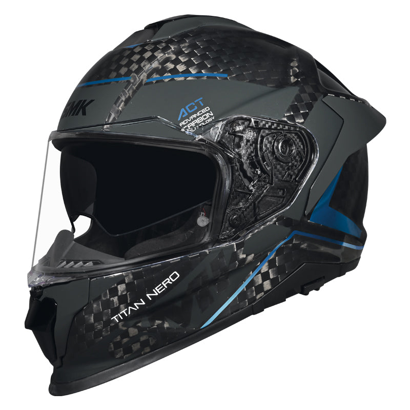 SMK TITAN CARBON CASCO DE MOTO GLOSS NEGRO GRIS AZUL