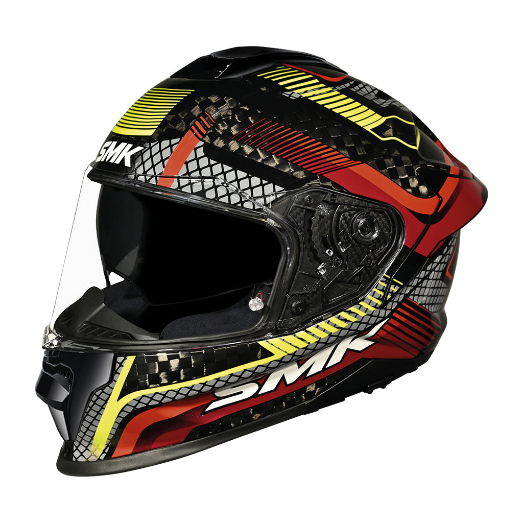 SMK TITAN CARBON-S01 GL-234 CASCO INTEGRAL DE MOTO NEGRO ROJO AMARILLO
