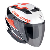 Scorpion EXO-230 BAND Cara Abierta Jet Casco Blanco Negro Rojo - CASCO