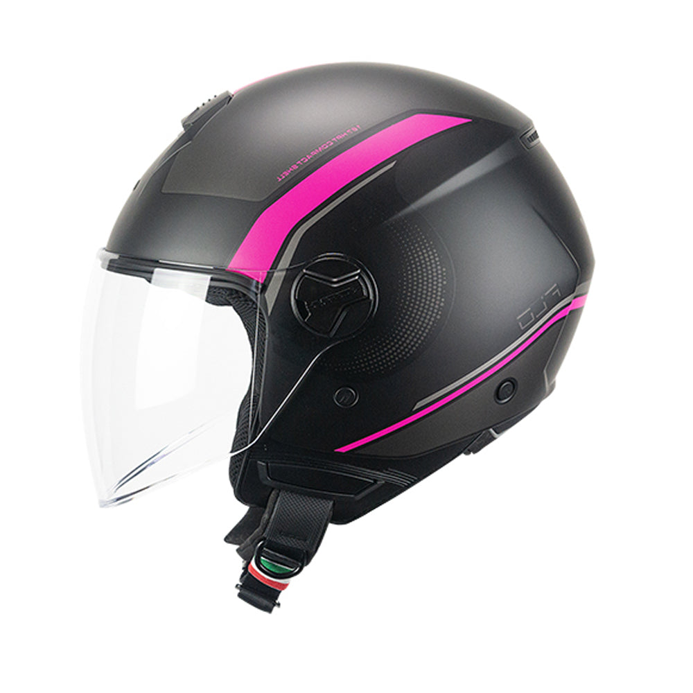 CGM 167M FLO DOT Jet Casco Negro Fucsia Fluo Mate Largo