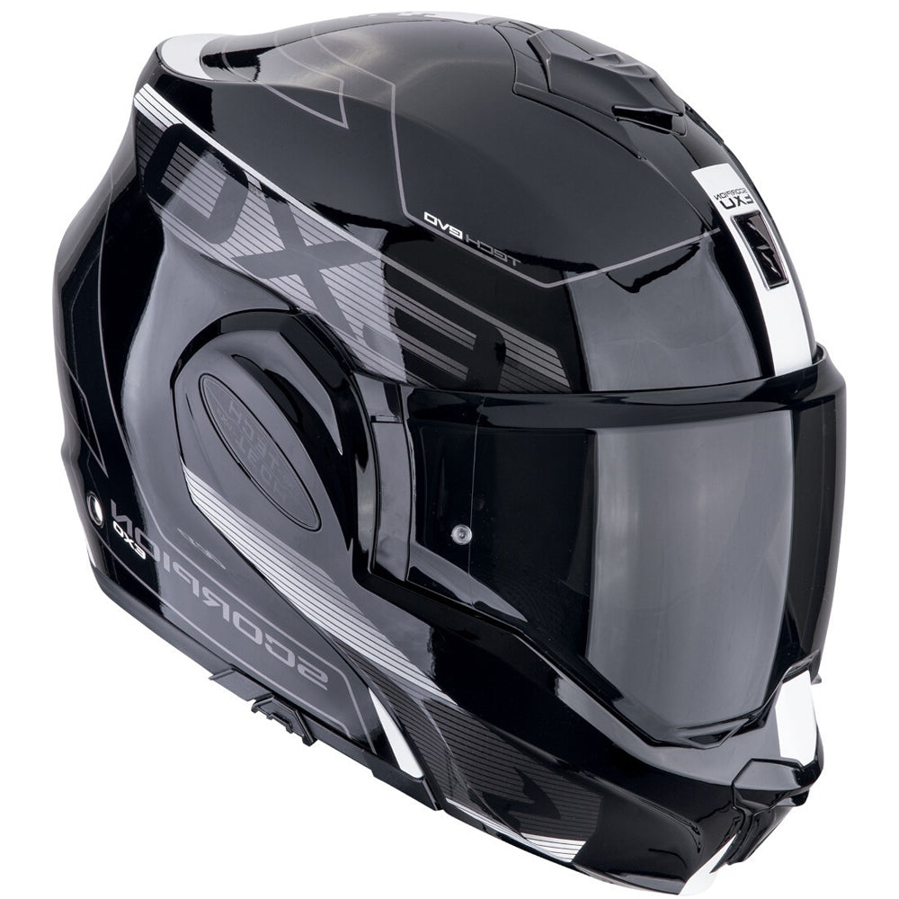 SCORPION EXO Tech Evo Traveler Frontal Flip Casco de Negro Blanco - CASCO