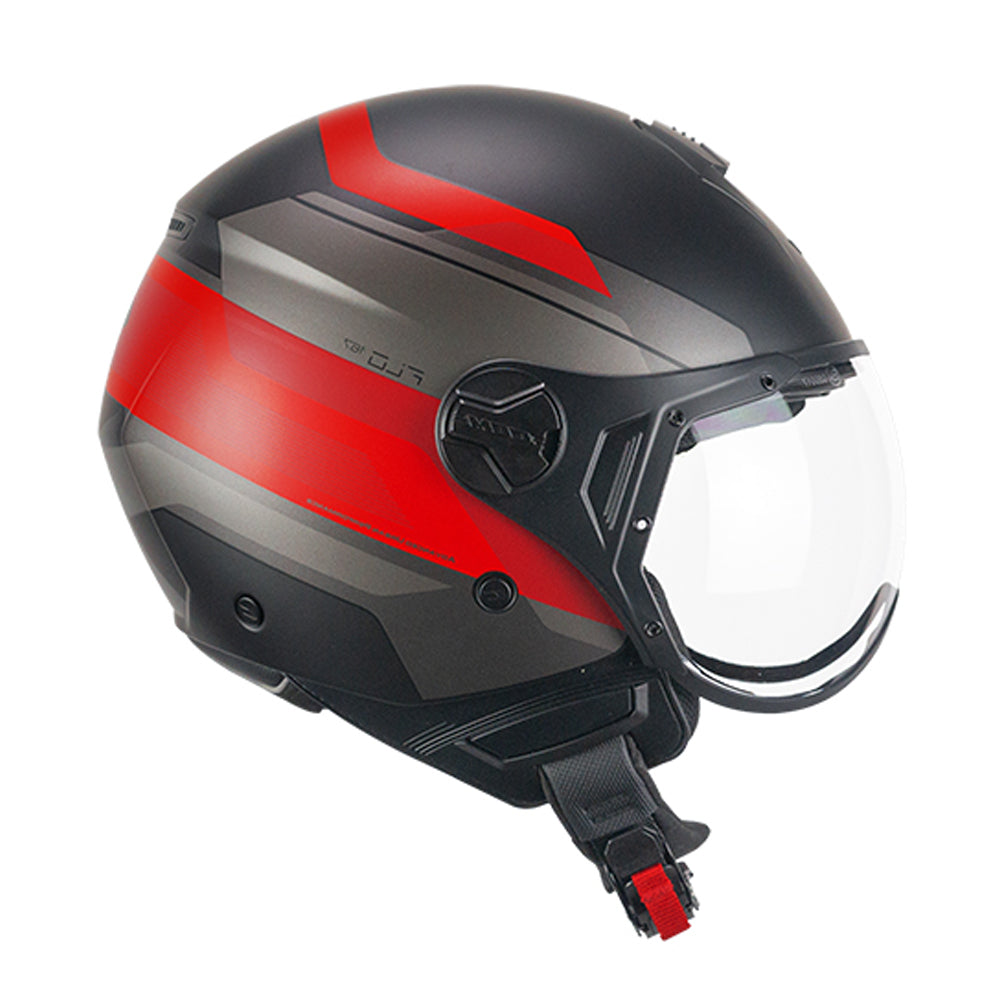 CGM 167K FLO CITY Cara Abierta Jet Casco Negro Rojo Mate conformado