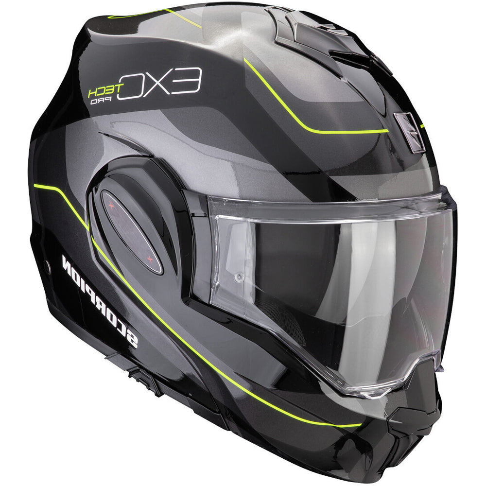 SCORPION Exo-Tech Evo Pro Commuta Casco modular Negro Plata Amarillo - CASCO