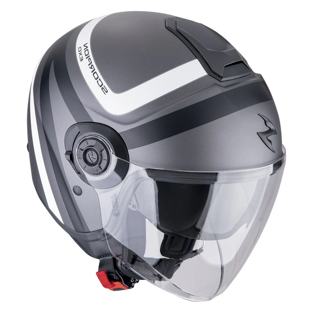 SCORPION EXO-CITY II RIVA Abierto Jet Casco Plata Mate-Negro-Blanco - CASCO