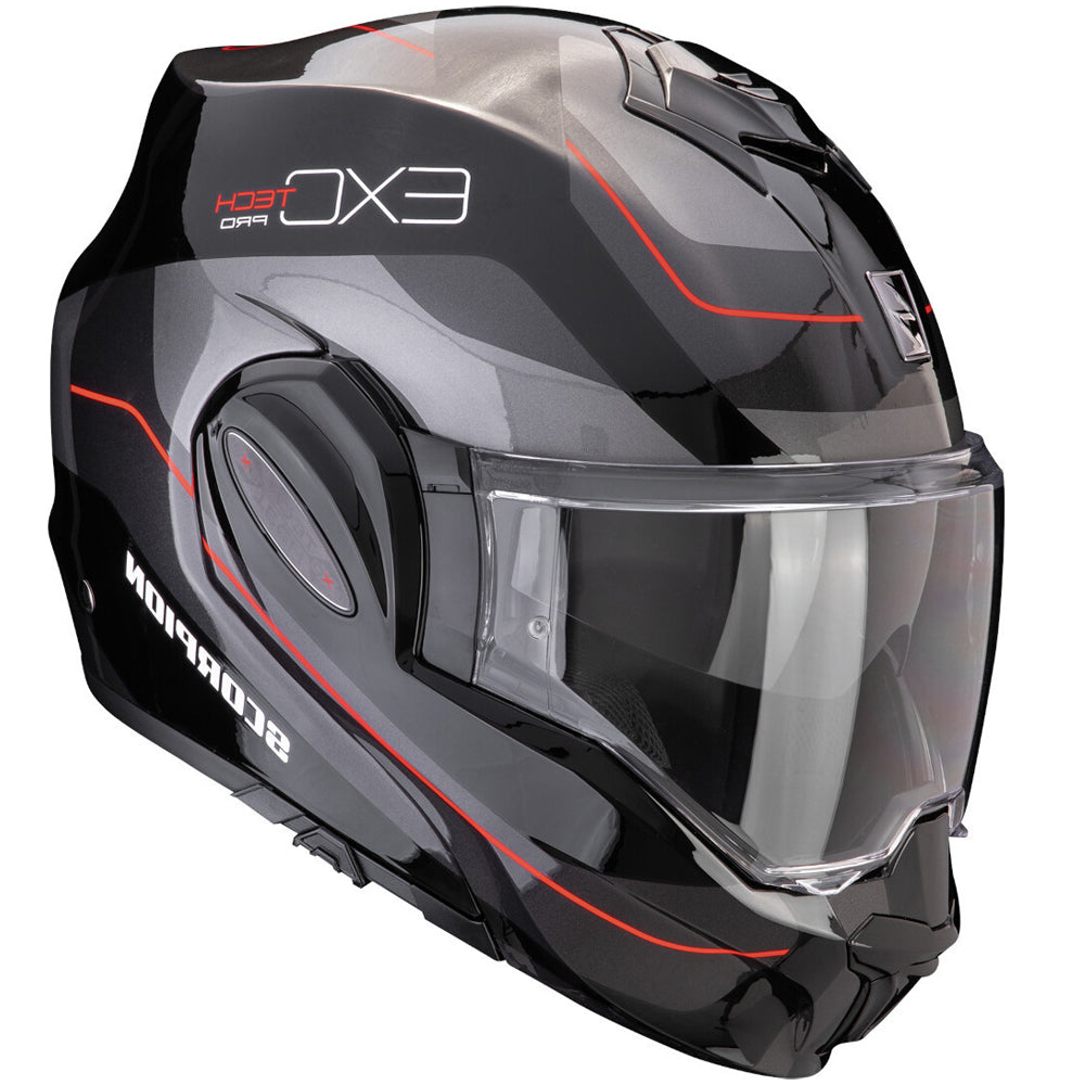 SCORPION Exo-Tech Evo Pro Commuta Casco modular Negro Plata Rojo - CASCO