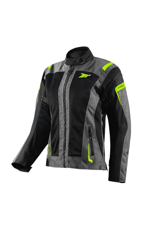 Chaqueta de moto Seventy SD-JT68 Sahara Summer para mujer gris/amarillo fluorescente