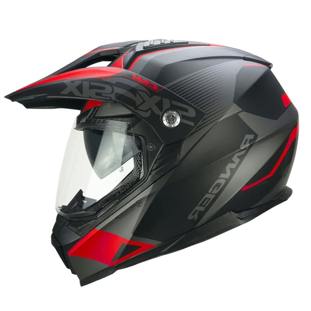 CGM 666G Twin Ranger Casco De Moto Aventura Negro Mate Rojo