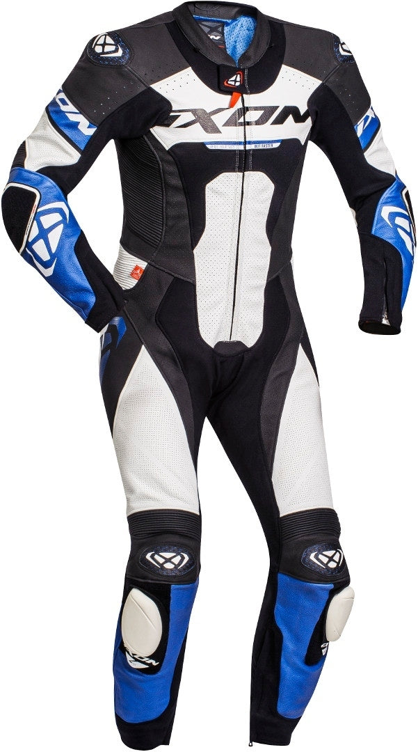 IXON JACKAL 1 PIEZA HOMBRE MOTO CARRERAS TRAJE DE CUERO NEGRO BLANCO AZUL