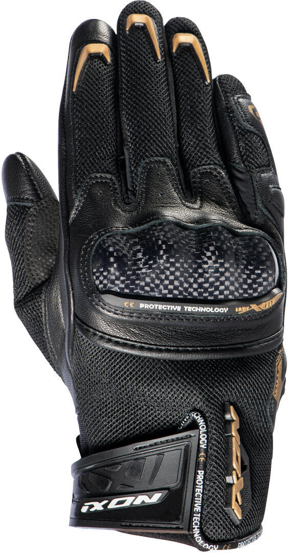 IXON RS RISE AIR MUJER CORTOS GUANTES MOTO NEGRO ORO - GUANTES