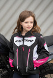 IXON STRIKER AIR L Niños Textil Moto Chaqueta Negro, Blanco Fucsia