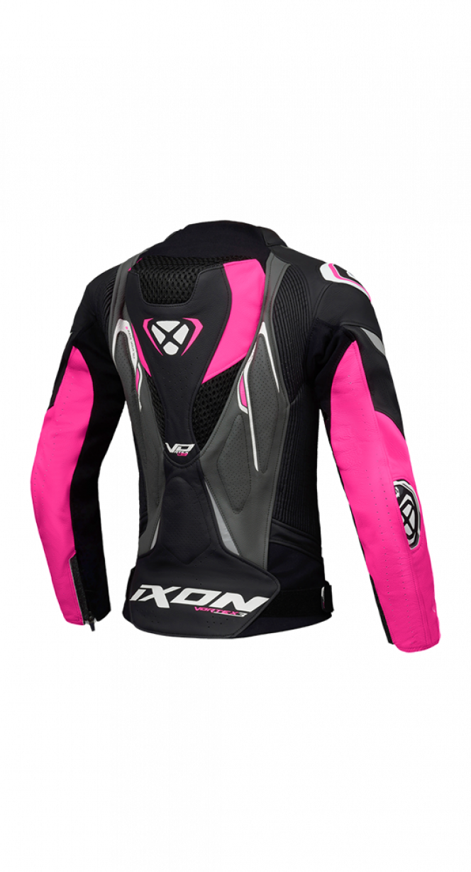 IXON VORTEX 3 Mujer Carreras Cuero Chaqueta Negro Rosa Blanco